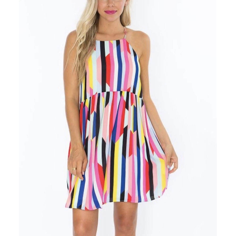 Crosby by Mollie Burch Rainbow Stripe Mini Dress XL Geometric Vacation NWT